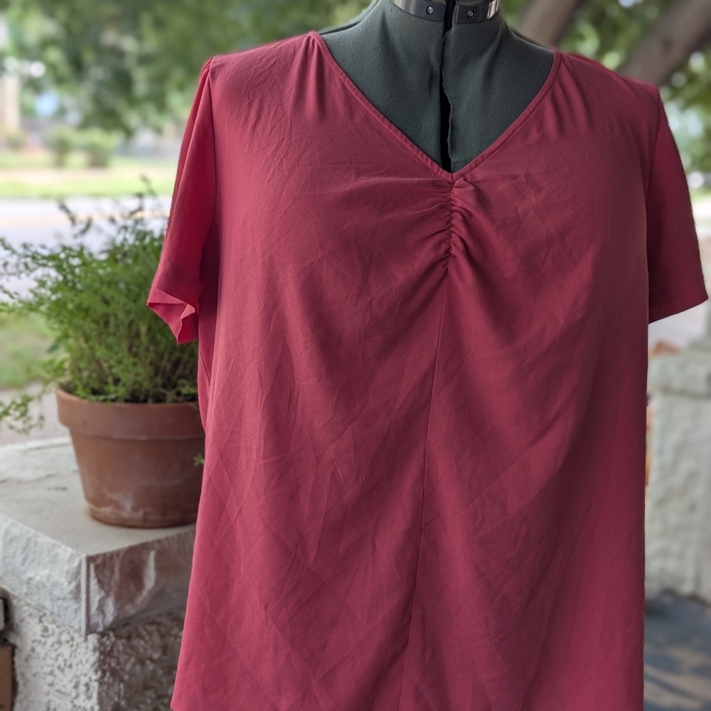 LOFT V-Neck Ruched Blouse in Rose